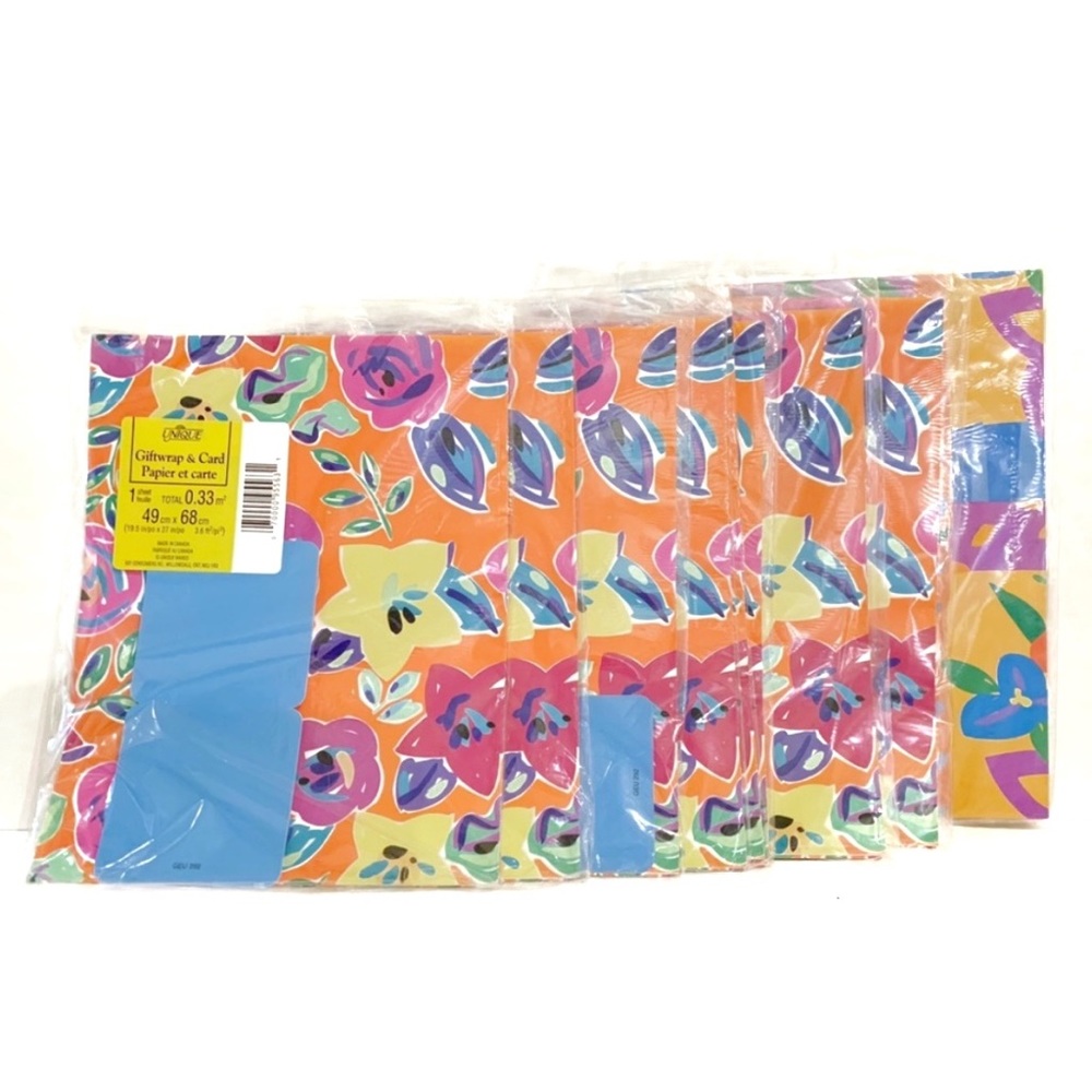 Vintage Gift Wrapping Paper 9 Packs Lot Floral Flowers Orange Blue Purple Yellow